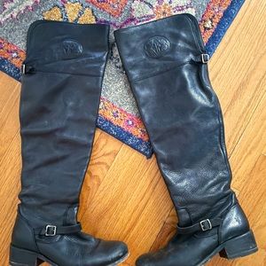 Frye over-the-knee leather boots w/stamped logo!